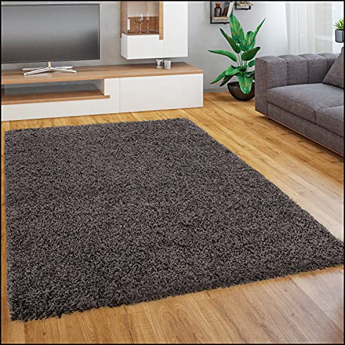 Paco Home Teppich Wohnzimmer Schlafzimmer Hochflor Shaggy Flokati Optik Einfarbiges Design Weich Flauschig Moderne Deko, Grösse:70x140 cm, Farbe:Anthrazit