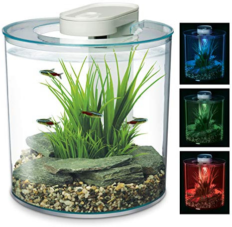 Marina 360 Aquarium with Remote Control LED Lighting, Multi-colour, 10 Litre,Blue,Green,Red