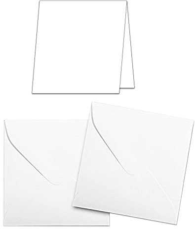 Premium 3 x 3 White Folded Card & Envelope Set - 50 Pack - Blank Folded Cards and White Envelopes - Great for Floral Cards, Small Thank You's, DIY Small Cards, and More!