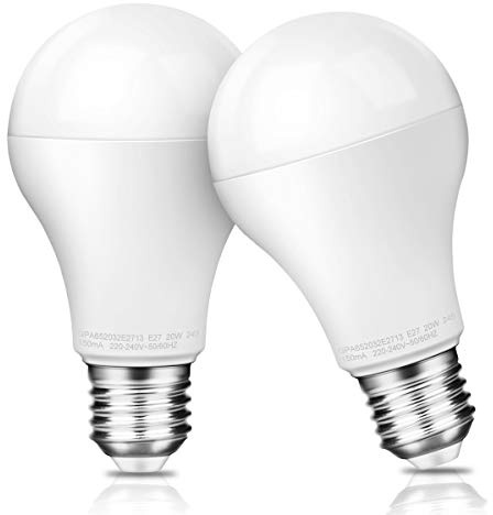 Awenia LED Light Bulb E27 Cool White A65 Edison Screw,20W 2452 lumens 6500K=150W Incandescent Bulb Golf Ball, Pack of 2