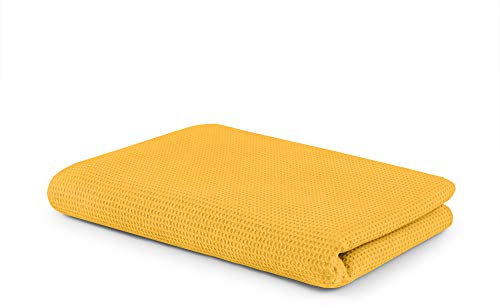 SETEX Waffle Pique Cuddly Blanket, Versatile Blanket Made of 100% Cotton, Suitable as a Blanket, Bedspread, Summer Blanket, Outdoor Blanket and More, 150 x 200 cm, Yellow