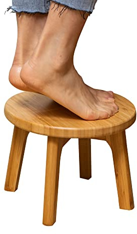 GOBAM Bamboo Step Stool, 7.3 inches - Sturdy Foot Stool for Adults and Kids, Portable Wooden Stool for Kitchen, Bathroom, Bedroom, or Toy Room - 300 lbs Capacity