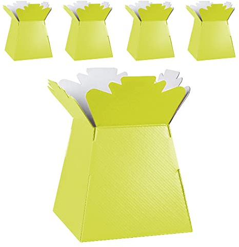 Flower Bouquet Boxes Florist Packaging Gift Craft Box Vase – Holder for Flowers, Bouquets, Plants, Sweets – Decoration for Wedding, Birthday, Anniversary, Floral Arrangement – Pack of 5 – Yellow