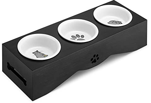 Navaris Futterstation für Katzen und Hunde - Futternapf Set aus Keramik - erhöhter 3er Napf Ständer - 3 x Fressnapf Katzennapf spülmaschinenfest