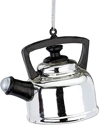 Christbaumschmuck Glas 6cm Teekessel Weihnachtskugeln Küchengeräte Teekocher Silber