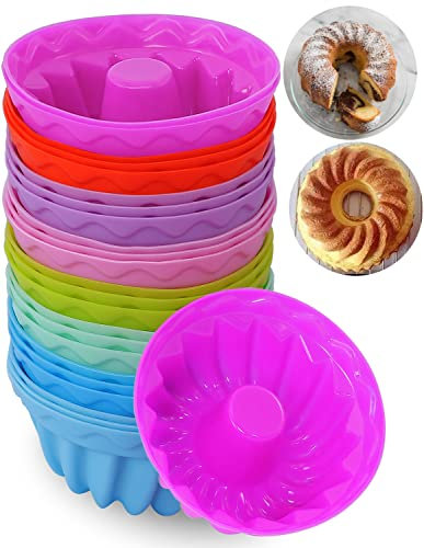 JEFHOMKIT 24 Stück Mini Gugelhupfform Silikon,Klein Silikon Gugelhupf Backform,Silikonform Mini Gugelhupf,Wiederverwendbare Kuchenform für DIY Backen Kuchen Schokolade Dessert Pudding Gelee(8 Farben)