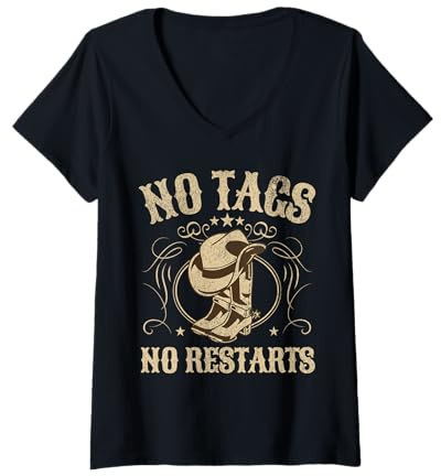 Mujer No Tags No Restarts Cowboy Western Country Fan Line Dance Camiseta Cuello V