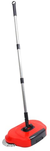 Cabilock Manual Hand Push Floor Sweeper and Dustpan Broom Red 3-in-1 Rotating Cleaning Mop for Household Hard Floor Cleaning