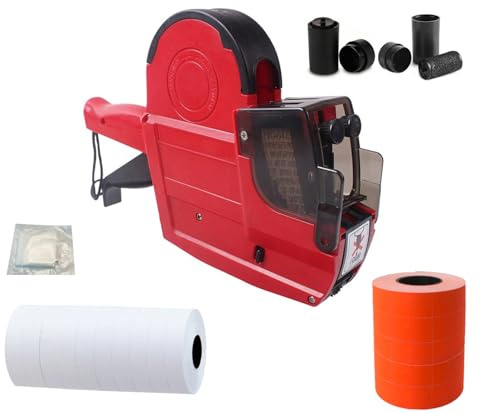 NaviLintek 2-Line 20-Digit Price Gun,Pricing Tag Labeler w/ 1500 Orange 5300 White Labels 3 Ink Rolls Kit,Date Code Tagging Stickers Machine for Retail Garage Sale,Clothes Label Applicator (Plus)