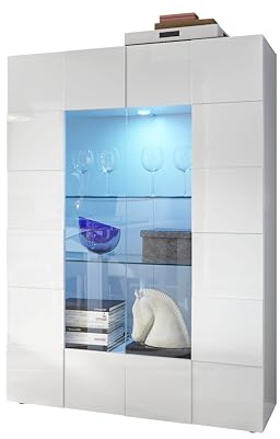 Web Convenienza Vetrina con Ante e Cassetti Made in Italy – Credenza Contenitore Collezione Dama per Soggiorno Cucina Ingresso Sala da Pranzo Mobile Design Moderno Bianco Lucido,Vetrina 2 Ante