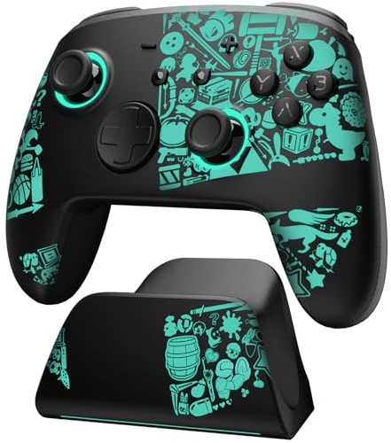 PALPOW Luminex Controller Switch 2 con Dock di Ricarica, Pro Controller Wireless Compatibile Con Nintendo Switch 2/OLED, Gamepad Bluetooth Con Effetto Hall/7 Colori LED/Turbo/Link App, Nero