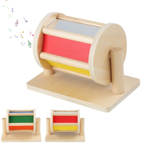 Vmxlso Tambour Rotatif Montessori, Toys à Tambour en Rotation, Jeux Montessori Tambour Roulant en Bois, Jouet Montessori Bebe pour 1 an 2 Ans 3 Ans