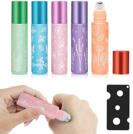 WeddHuis 5 Pièces Flacons Roll-On en Verre 10ml Pour Huiles Essentielles et Parfums Portable et Pratique