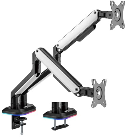 Electriq Gaming Dual Monitor Arm with RGB Lighting | Desk Mount for 17 to 32 Inch Screens | 9 kg Capacity per Display | Adjustable Swivel and Tilt | Integrated Cable Management