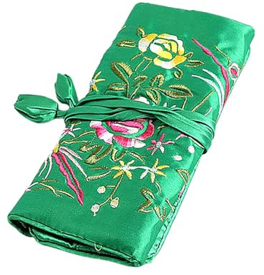 Roll Womens for Birthday Flower Jewelry Bag Organizer for Tote Travel Necklace Organizer Silk Bag Foldable Case Embroidered Jewelry Roll Ring