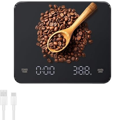 OBEST Mini Kaffeewaage mit Timer, 3kg/0.1g Hochpräzise Wiederaufladbare Digitale Kaffeewaage,Tragbare Elektronische Küchenwaage mit LED-Anzeige und Auto-Timer