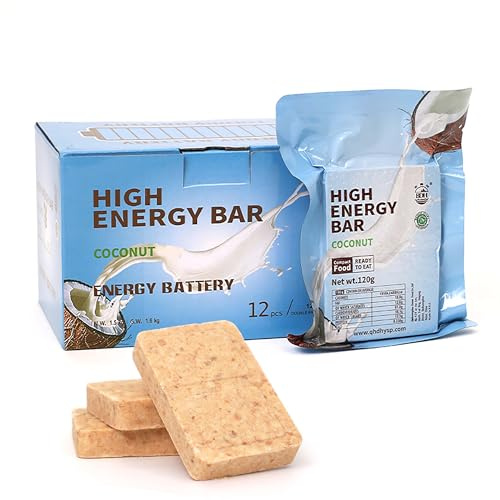 Coconut Flavour Survival Food, High Energy Biscuits, 12 Pack | 20-Year Shelf Life, 6,595 kcal Total Energy. Individually Wrapped & Ready to Eat for Emergency Storage, Camping and Travel