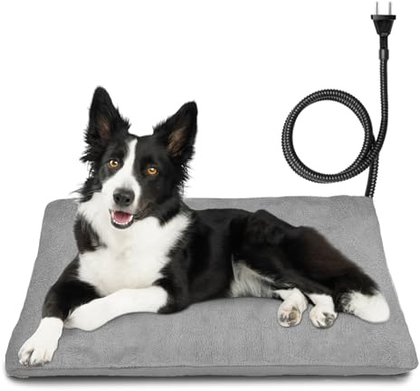 petnf Coussin Chauffant Auto-Régulant pour Animaux - Idéal pour Chats, Chiens, Chaton et Chiot - Câble Anti-Morsure - Gris, 45 x 75 cm