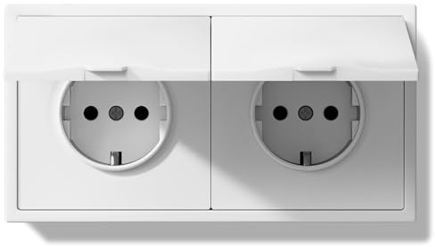 BSEED 2 Fach Steckdose Unterputz mit Wasserdicht Abdeckung, 250V 16A Aussensteckdose mit PC Rahmen, Wandsteckdose mit Krallen Für Feuchträume Badezimmer, Weiß