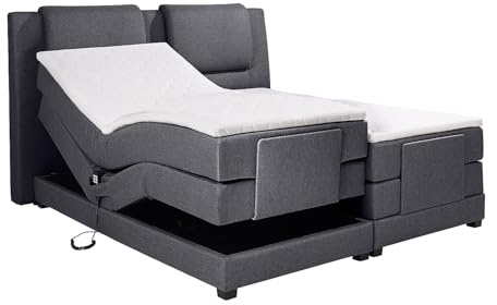 Vente-unique - Ensemble Complet boxspring tête de lit + sommiers Relaxation électrique + Matelas + surmatelas - 2 x 80 x 200 cm - Tissu - Anthracite - Castel II de Palacio