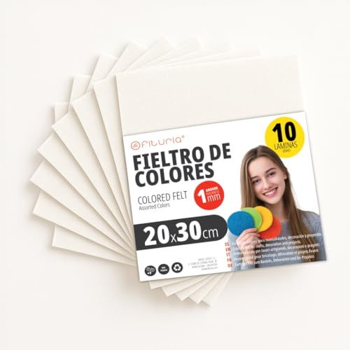 OFITURIA Fieltro para Manualidades DIY, Láminas de Tela de Colores Suaves y Flexibles para Costura, Patchwork, Proyectos Escolares, Arte Textil y Decoración 20x30cm (Blanco, 10 uds)
