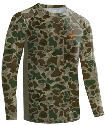 Huntrex Men's Camo Hunting Shirt with Zipper Pocket – UPF 50+ Fishing Shirts Sun Protection Long Sleeve Quick-Drying (Dotshade Antler,XL)