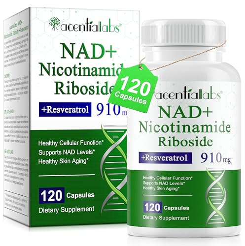 NAD+ 910mg Supplement with Nicotinamide Riboside & Resveratrol -Plant-Based Capsules (120 Count) for Youthful Vitality,Cellular Energy Support & Healthy Aging
