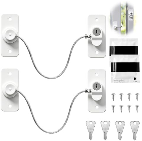 2 dispositivos de seguridad infantil para muebles y ventanas, cerraduras de bloqueo versátiles para cajones, armarios y electrodomésticos, fijación adhesiva o por tornillos, sistema antiapertura