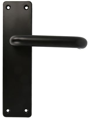 Amig - Juego de dos Manillas con placa - Maneta para puerta de interior o exterior - Sin bocallave - Aluminio - Color Negro - 139 x Ø19 mm - Medidas: 222x55x10mm