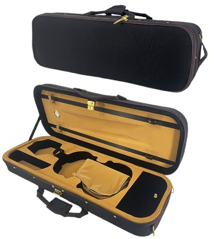 yinfente Wooden Violin Case 4/4 Full Size, Oblong Hard Case For 4/4 Violin With Adjustable Straps&2 Bow Holder& Built-in Hygrometer Canvas Violin Bag