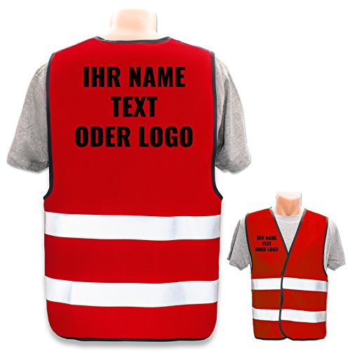 PixiPrints.com Warnweste mit eigenem Aufdruck * Druck: Rücken + Front/Premium-Druck, Farbe & Größe: Rot XL/XXL * Selbst gestalten mit Name Text Bild Logo