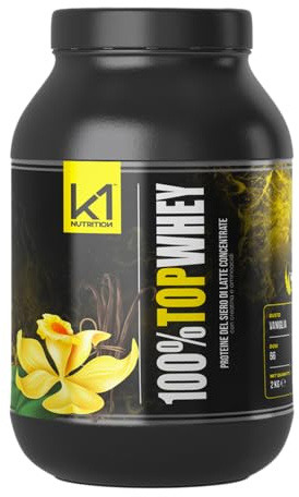 K1 NUTRITION - 100% Top Whey 2Kg - Proteine in Polvere con Creatina - Whey Protein - Proteine del Siero del Latte con Creatina, Taurina e Aminoacidi - Gusto Vaniglia