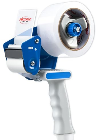 Pacific Mailer 2 Inch Tape Gun Dispenser with 2 Inch Carton Packing Tape, Lightweight Industrial Side Loading Tape Dispenser - Blue