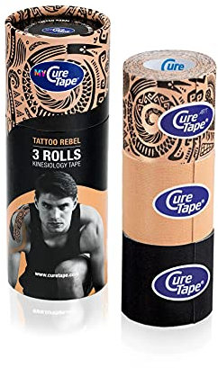 CureTape® 3 rollen Kinesiotapes (5cm x 2,5m) | Wasserfestes & Elastisches Kinesiologie Tape | Latexfreies Kinesiotape (Tattoo Rebel)