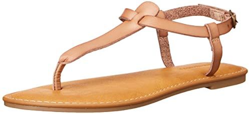 Amazon Essentials Women's Casual Thong Sandal with Ankle Strap, Camel, 6 UK
