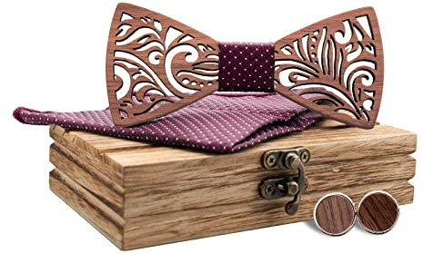 Mr.Van Papillon in legno da uomo, fatto a mano naturale alla moda classica cravatta in legno per matrimoni, spettacoli, ballo di fine anno, Colore: rosso, 5*12