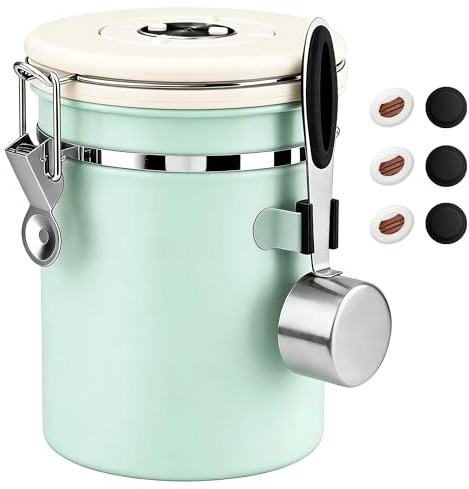 ShanSon Coffee Canister Airtight Coffee Container Stainless Steel Coffee Bean Storage Container with Scoop Coffee Canister for Beans Grounds Sugar Flour Tea Cereal,22OZ,Green