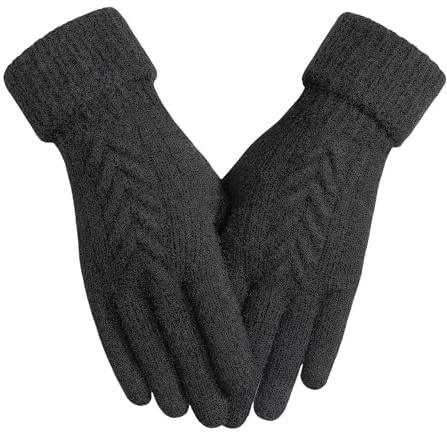 Achiou Women Winter Gloves, Touch Screen Texting Gloves, Elastic Soft Warm Knit Lined, One Size