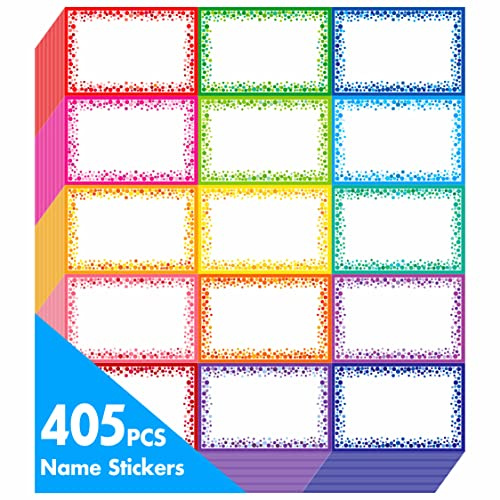 405 étiquettes nominatives, badge nominatif coloré avec adhésif permanent inscriptible pour l'école, le bureau, la maison avec ligne de perforation (chacune mesure 7,6cm x 5cm).