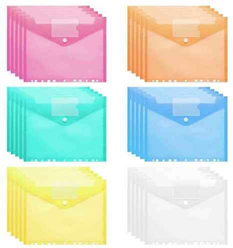 30 Stück Dokumententasche A4 Transparent Dokumentenmappe 6 Farben A4 Sichttasche Dokumenten Sammelmappen zum Abheften mit 11 Lochrand und Klettverschluss für Organisieren (30)
