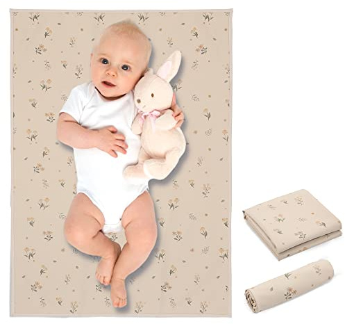 Vegan Leather Baby Changing Mat - Wipeable Portable Changing Pad, Foldable Travel Changing Mat for Baby, Newborns Toddlers Shower Gifts (Flower,20*28)