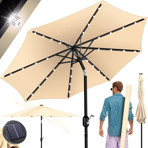 KESSER® Sonnenschirm Balkonschirm Rechteckig LED Solar mit Kurbel Inkl. 2in1 Schutzhülle, Gartenschirm, Schirm 205 × 125cm für Balkon Garten & Terrasse verstellbar knickbar Beige