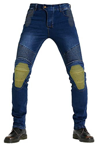 QIYUANT Pantalones Moto Hombre Motocicleta Jeans Resistencia Desgarro Retro Casual Elásticos con Equipo de Protección Desmontable Anti Caída (Azul, 5XL)