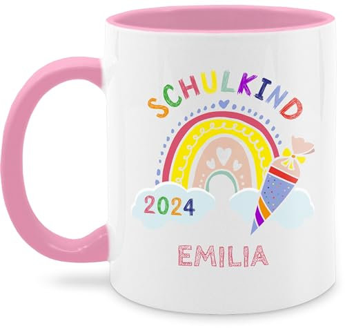 Tasse Tassen 325ml - Einschulung Schulanfang - Schulkind 2025 Regenbogen - 325 ml - Rosa - schulkinder geschenke mädchen personalisierte einschulungsgeschenke schulanfänger schultüte
