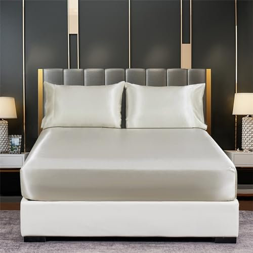 Tospass Satin Spannbettlaken 180x200 cm Boxspringbett Topper Hellgrau Luxus Seide Glanzsatin Spannbetttuch Glatt Leintuch Weiche Microfaser Bettlaken für Matratze bis 15-30 cm Hohe