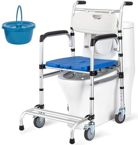 RWRAPS Silla Cómoda para Inodoro, Silla Ducha WC con Ruedas, Silla con Ruedas para Ancianos con Inodoro, Silla de Ducha Altura Regulable con Ruedas, Silla WC con Ruedas, 136 Kg A