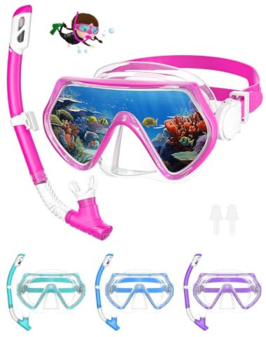 Schnorchelset Kinder Taucherbrille Dry Schnorchel Schnorcheln Set （Rosa）…