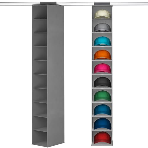 Lifewit Hat Organizer for Baseball Caps, Hat Rack Hanging Storage, Non-Woven Fabric Display Shelf Holds Up to 40 Hats, Cap Holder Hanger for Closet, Bedroom, 10 Compartments, Gray, 1 Pack