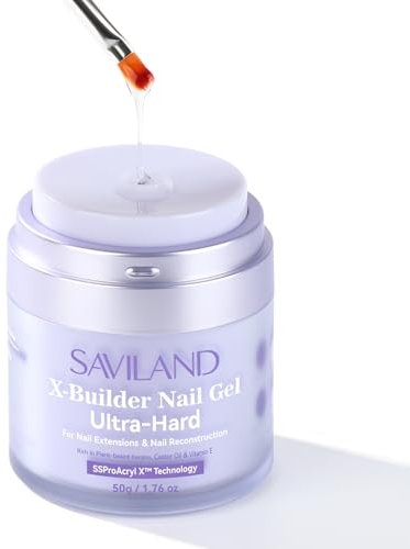 SAVILAND Pro Builder Gels Kit Ultra Hard: Air Cushion Design Clear Hard Gel for Nails Castor Oil VE Gel Builder for Nails with Nail Forms Nail Brush for Nail Strengthening Nail Extension (50g)
