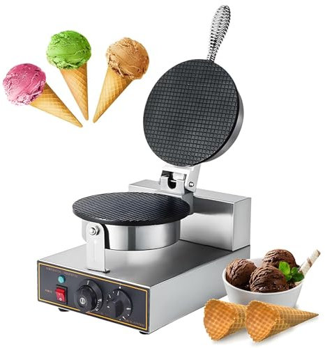 FfiMe Máquina para Hacer Conos de Helado eléctrica Comercial, máquina para Hacer Conos de gofres de 1200 W de Acero Inoxidable, máquina para Hacer gofres con Conos de Helado Profesional